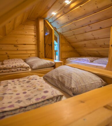 Interior of a log cabin accommodation at Lake Bloke, Nova Vas, Slovenia The interior of a log cabin accommodation at Lake Bloke, Nova Vas, Slovenia